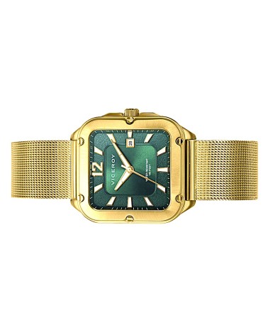 RELOJ DE MUJER ACERO IP DORADO CAJA CUADRADA FONDO VERDE ARMIS MILANESA