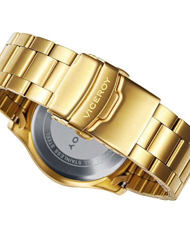 RELOJ DE HOMBRE IP DORADO BRAZALETE Y CAJA ACERO ESFERA AZUL