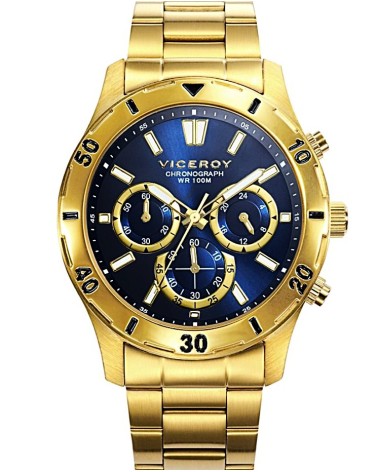 RELOJ DE HOMBRE IP DORADO BRAZALETE Y CAJA ACERO ESFERA AZUL