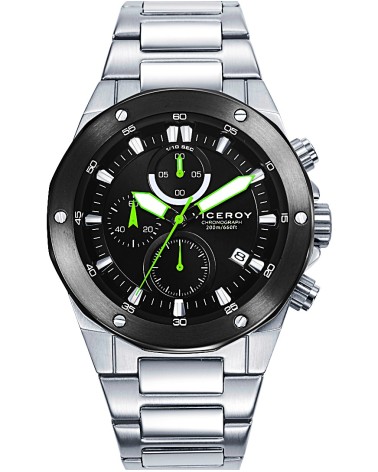 RELOJ DE HOMBRE CRONÓGRAFO ACERO IP GRIS BRAZALETE FONDO NEGRO