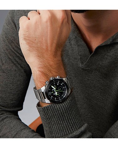 RELOJ DE HOMBRE CRONÓGRAFO ACERO IP GRIS BRAZALETE FONDO NEGRO