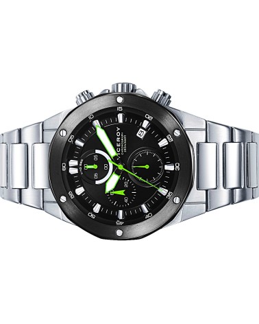 RELOJ DE HOMBRE CRONÓGRAFO ACERO IP GRIS BRAZALETE FONDO NEGRO