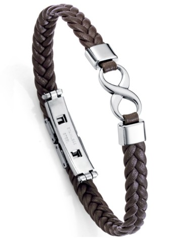 PULSERA DE HOMBRE CUERO TRENZADO MARRÓN INFINITO ACERO CENTRAL