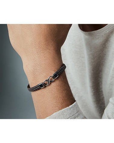 PULSERA DE HOMBRE CUERO TRENZADO MARRÓN INFINITO ACERO CENTRAL