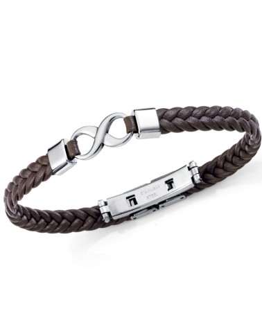 PULSERA DE HOMBRE CUERO TRENZADO MARRÓN INFINITO ACERO CENTRAL