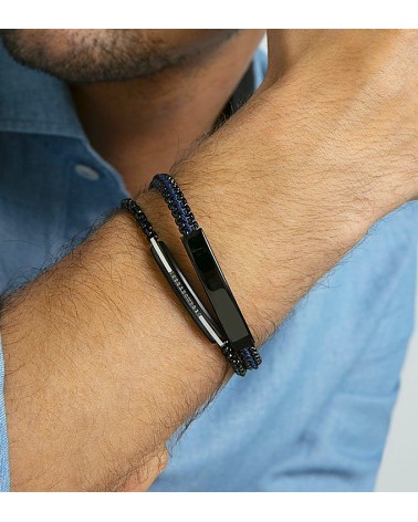 PULSERA DE HOMBRE ACERO NEGRO CON CORDÓN AZUL Y PLACA