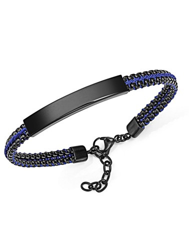 PULSERA DE HOMBRE ACERO NEGRO CON CORDÓN AZUL Y PLACA
