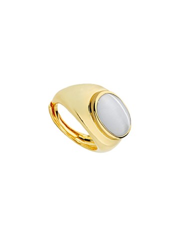 ANILLO BRONCE CHAPADO EN ORO PIEDRA OJO DE GATO COLOR CELESTE
