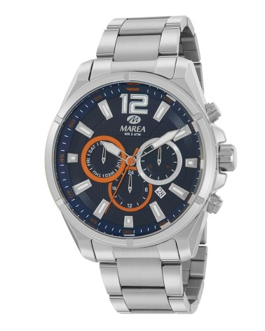 RELOJ HOMBRE ACERO MULTIFUNCIÓN FONDO AZUL Y NARANJA