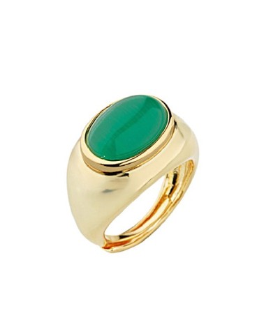 ANILLO BRONCE CHAPADO EN ORO PIEDRA CENTRAL OJO TIGRE COLOR VERDE