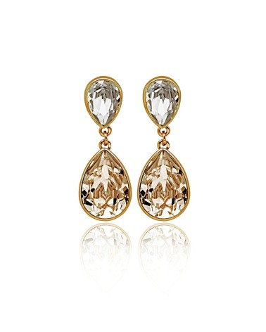 PENDIENTE PLATA 1ª LEY CHAPADO EN ORO COMBONADO DOS PIEDRAS CRISTAL