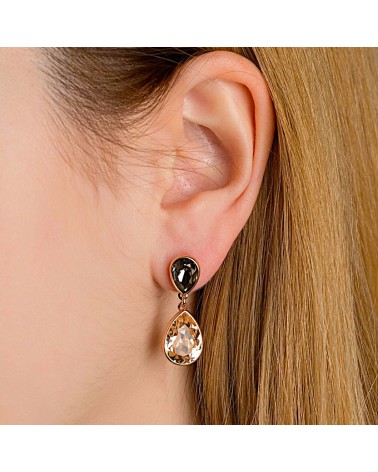 PENDIENTE PLATA 1ª LEY CHAPADO EN ORO COMBONADO DOS PIEDRAS CRISTAL