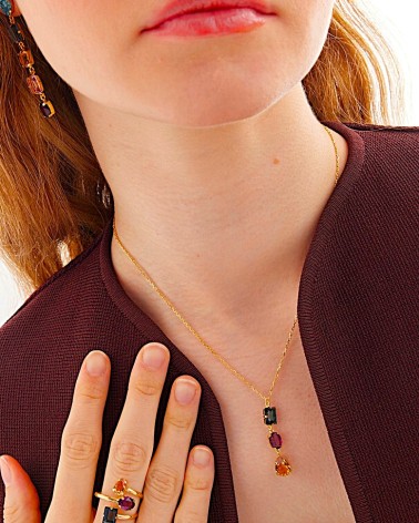 COLLAR PLATA 1ª LEY CHAPADO EN ORO COLGANTE CON TRES PIEDRAS DE COLOR