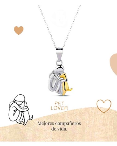 COLLAR PLATA 1ª LEY FIGURA DE MUJER CON SU MASCOTA