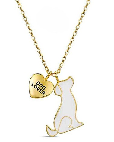 COLLAR PLATA 1ª LEY CHAPADO EN ORO COLGANTE PERRO ESMALTE BLANCO Y CORAZÓN