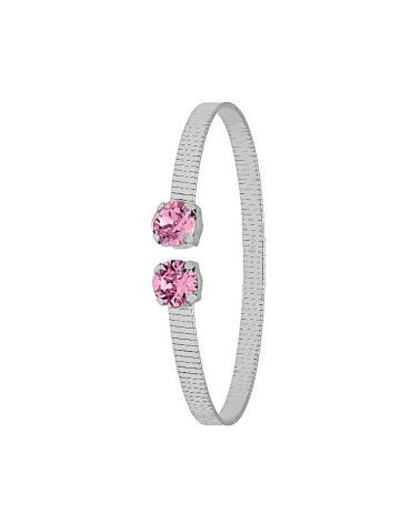 PULSERA PLATA 1ª LEY BRAZALETE ABIERTO CON DOS PIEDRAS COLOR AMATISTA DE CRISTAL