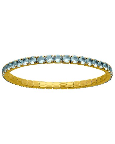 PULSERA ACERO DORADO MODELO RIVIER ELÁSTICA CON PIEDRAS COLOR TOPACIO AZUL DE CRISTAL