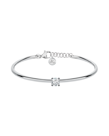 PULSERA RÍGIDA EN ACERO PLATEADO CON CIRCONITA CENTRAL EN GARRA