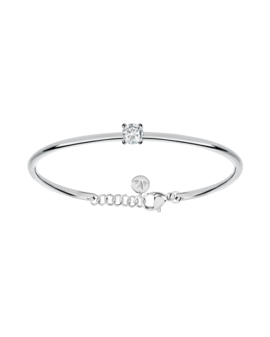 PULSERA RÍGIDA EN ACERO PLATEADO CON CIRCONITA CENTRAL EN GARRA