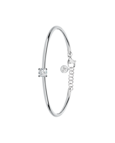 PULSERA RÍGIDA EN ACERO PLATEADO CON CIRCONITA CENTRAL EN GARRA