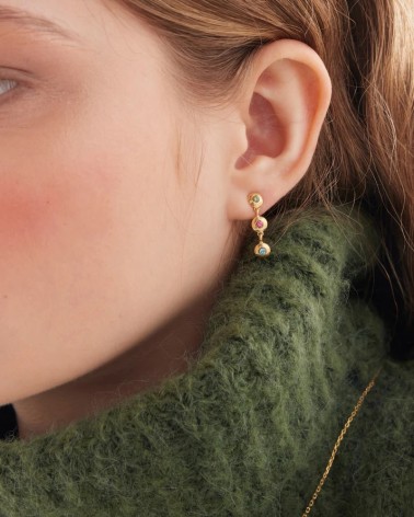 PENDIENTE PLATA 1ª LEY CHAPADO EN ORO CON PIEDRAS DE COLOR