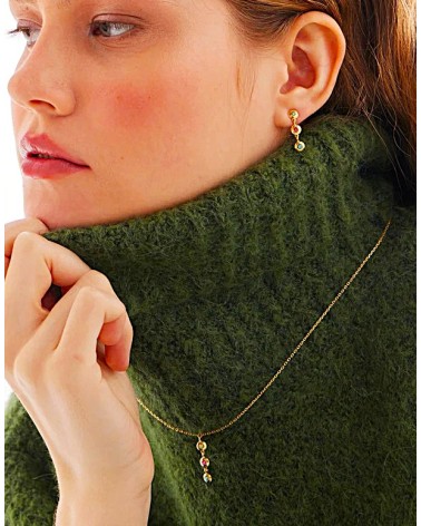 COLLAR PLATA 1ª LEY CHAPADO EN ORO CON COLGANTE Y PIEDRAS DE COLOR