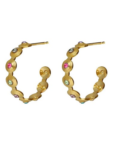 PENDIENTE PLATA 1ª LEY CHAPADO EN ORO ARO CON PIEDRAS DE COLOR