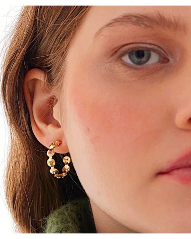 PENDIENTE PLATA 1ª LEY CHAPADO EN ORO ARO CON PIEDRAS DE COLOR