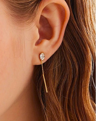 PENDIENTE PLATA 1ª LEY CHAPADO EN ORO CIRCONITA Y CADENITA COLGANDO