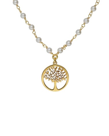 COLLAR PLATA 1ª LEY CHAPADO EN ORO CADENA CON PERLAS Y COLGANTE ÁRBOL DE LA VIDA