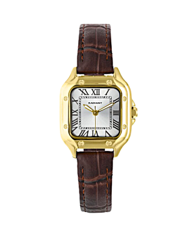 RELOJ DE MUJER CAJA ACERO DORADA CUADRODO CORREA PIEL MARRÓN