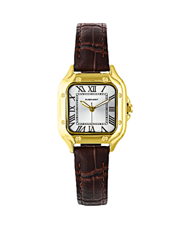 RELOJ DE MUJER CAJA ACERO DORADA CUADRODO CORREA PIEL MARRÓN