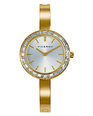 RELOJ DE MUJER ACERO DORADO BRAZALETE SEMIRÍGIDO CON CIRCONITAS EN EL BISEL