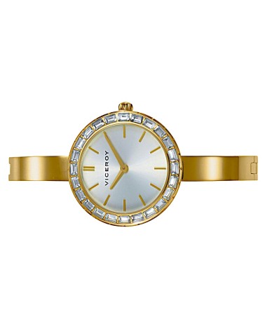 RELOJ DE MUJER ACERO DORADO BRAZALETE SEMIRÍGIDO CON CIRCONITAS EN EL BISEL