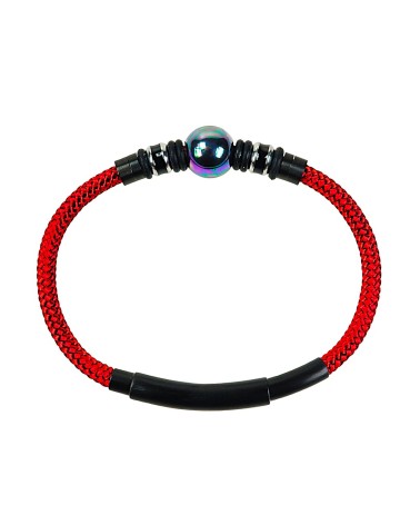 PULSERA NÁUTICA ACERO CORDÓN ROJO CON PERLA GRIS