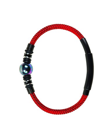PULSERA NÁUTICA ACERO CORDÓN ROJO CON PERLA GRIS