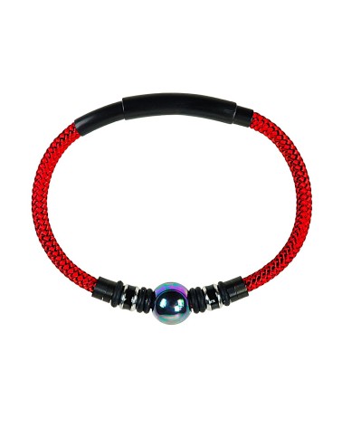 PULSERA NÁUTICA ACERO CORDÓN ROJO CON PERLA GRIS