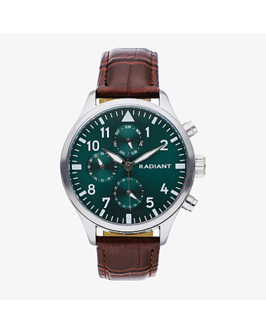 RELOJ DE HOMBRE CORRE PIEL MARRÓN CAJA ACERO ESFERA VERDE MULTIFUNCIÓN
