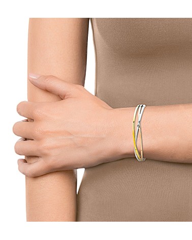 PULSERA BRAZALETE RÍGIDO DE ACERO ROSA PLATEADO Y AMARILLO