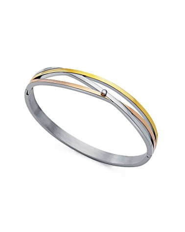 PULSERA BRAZALETE RÍGIDO DE ACERO ROSA PLATEADO Y AMARILLO