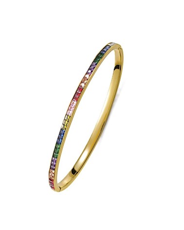 PULSERA RÍGIDA BRAZALETE DORADO CON PIEDRAS MULTICOLOR