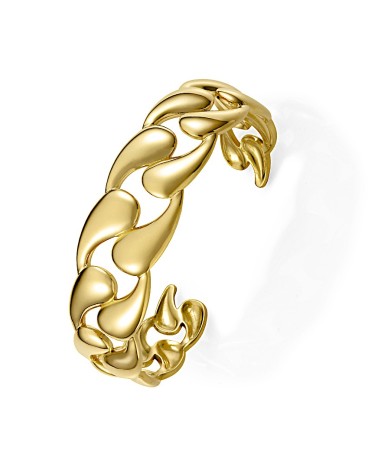 PULSERA BRAZALETE RÍGIDO ACERO DORADO TRENZA AJUSTABLE