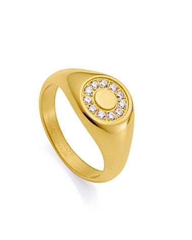 ANILLO ACERO DORADO REDONDO MODELO SELLO ORLA CIRCONITAS