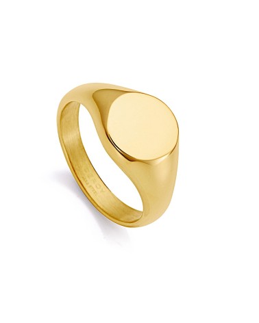 ANILLO ACERO DORADO MODELO SELLO CENTRO REDONDO LISO