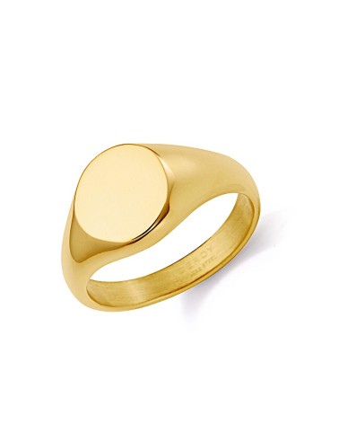 ANILLO ACERO DORADO MODELO SELLO CENTRO REDONDO LISO