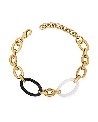 PULSERA DORADA ESLABONES COMBINADOS BLANCO Y NEGRO