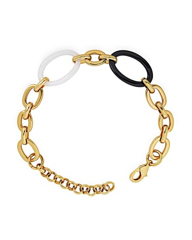 PULSERA DORADA ESLABONES COMBINADOS BLANCO Y NEGRO