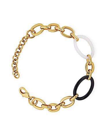 PULSERA DORADA ESLABONES COMBINADOS BLANCO Y NEGRO