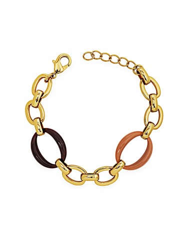 PULSERA ESLABONES DORADOS COMBINADO CON COLOR CAFÉ