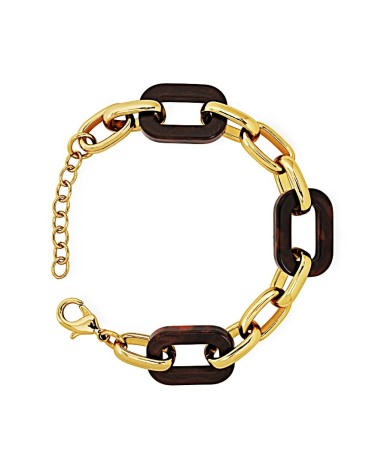 PULSERA ESLABONES DORADOS COMBINADA CON COLOR MOKA